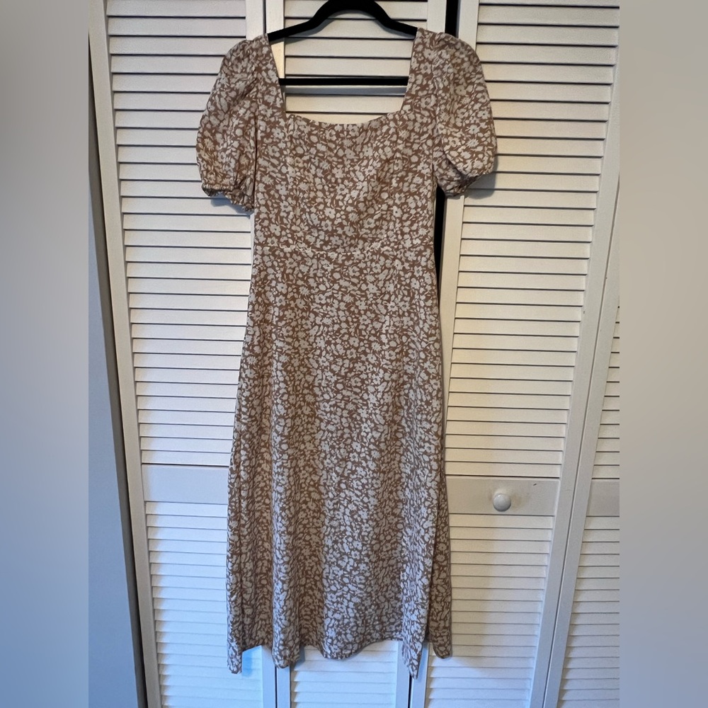 Altar’d state tan and white floral midi dress